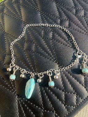 Larimar & Caribbean Charm Anklet - Stainless steel